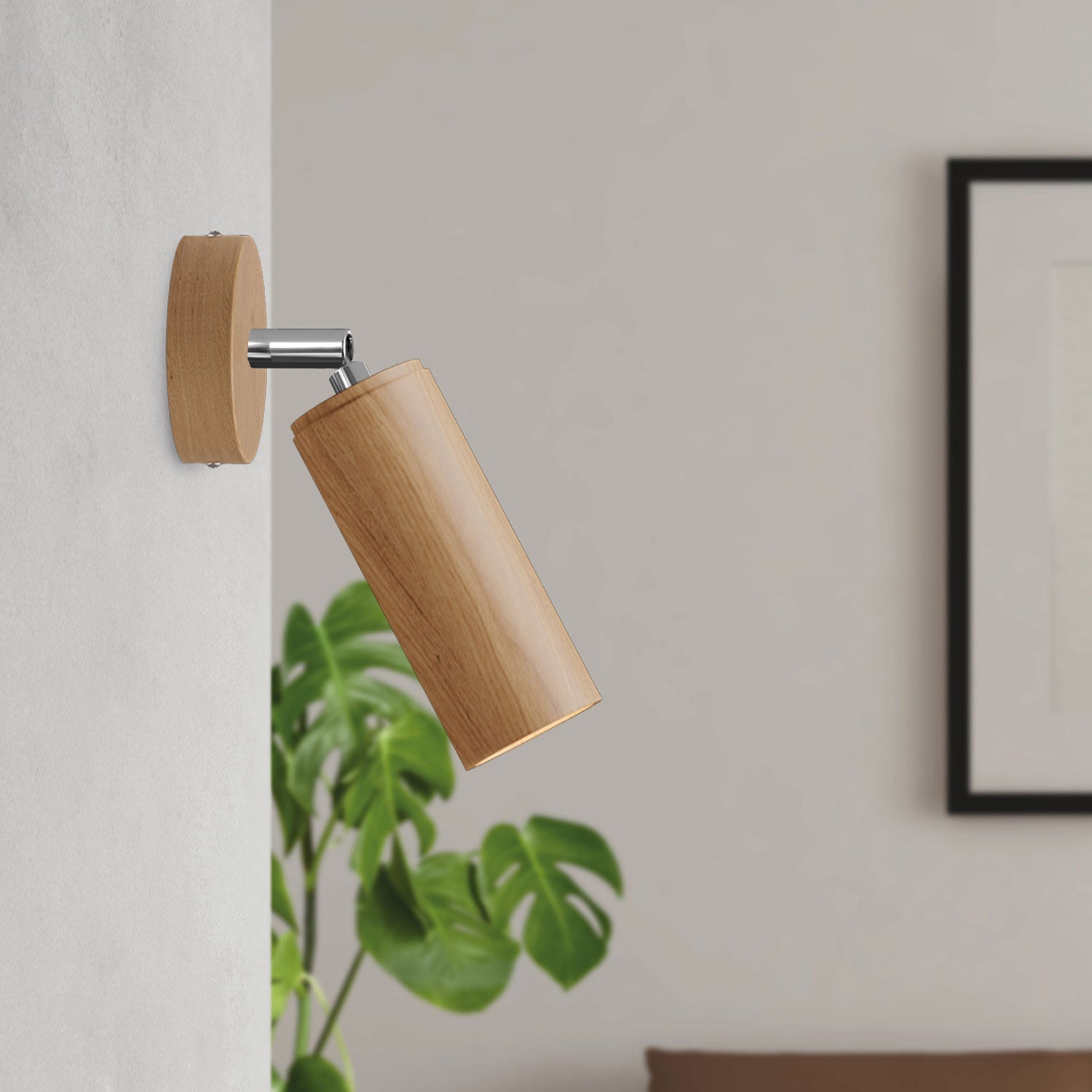 Fermaluce Wood con faretto orientabile in legno e paralume Tub-E14 - Neutro