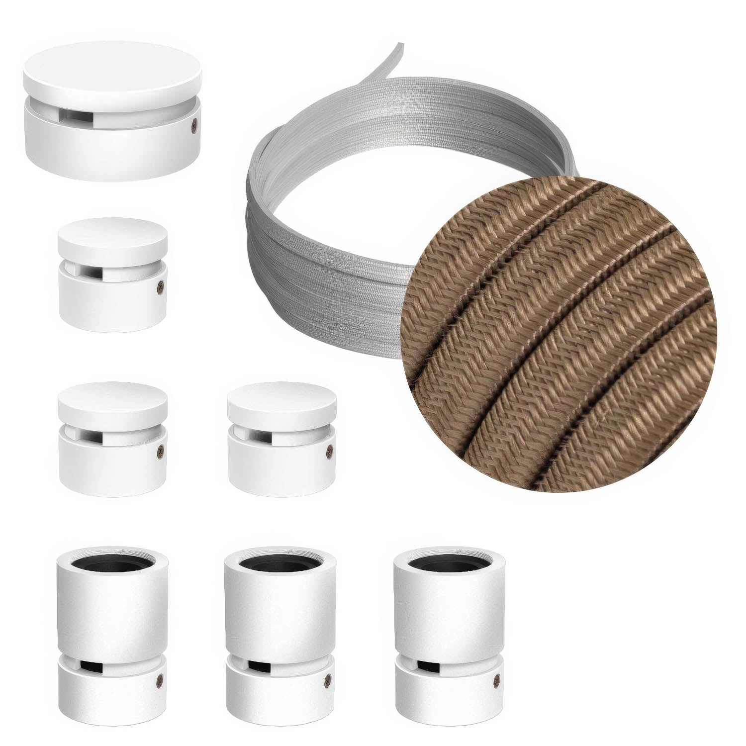 Sistema Filé Linear Kit - con cavo CM27 di 5 m per catenaria e 7 componenti in legno verniciato bianco per interni