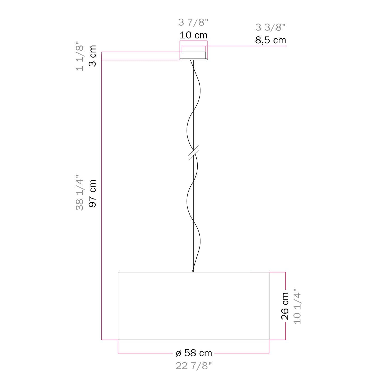 Lampada a sospensione con paralume in tessuto Cilindro Large - Made in Italy - Nero/Oro No