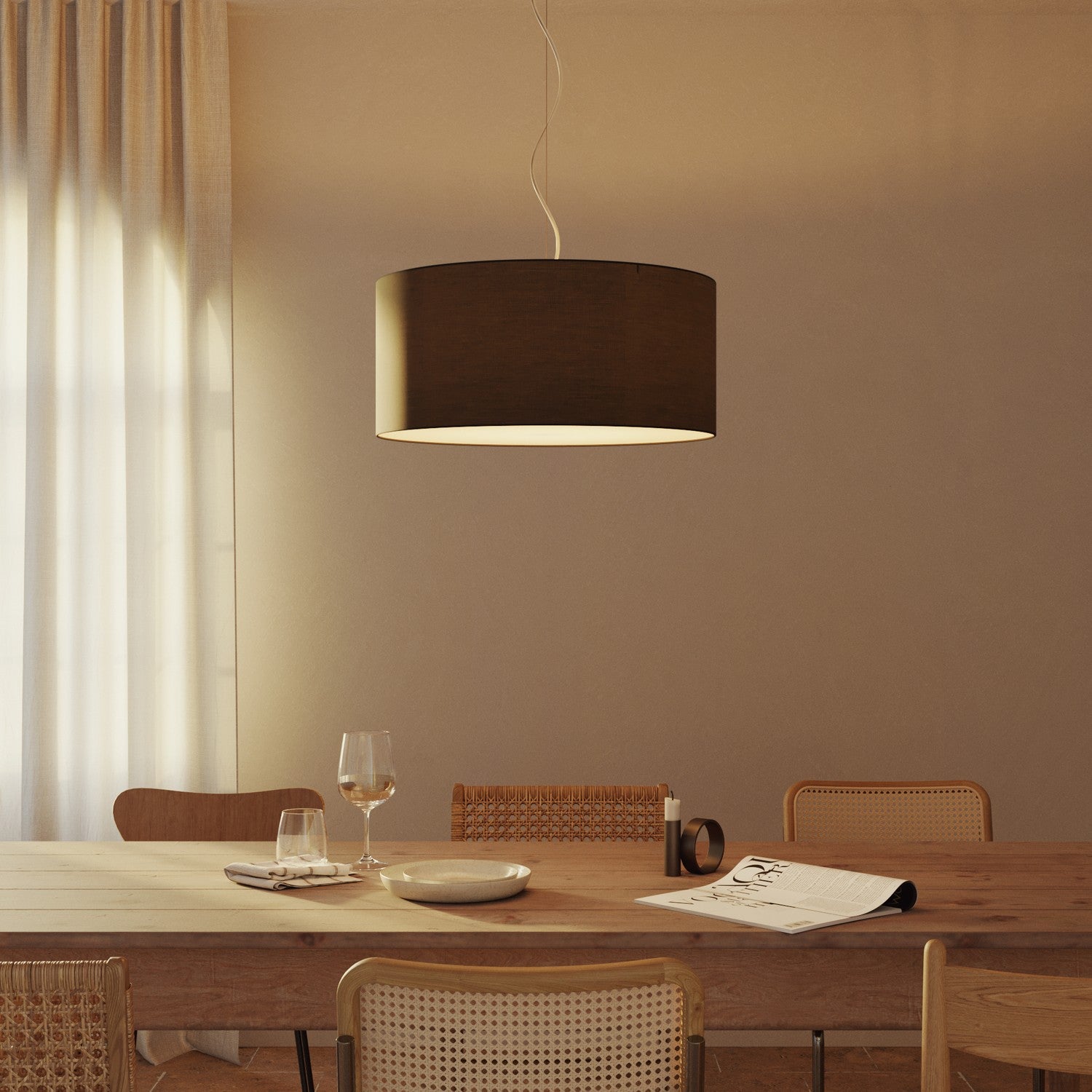 Lampada a sospensione con paralume in tessuto Cilindro Large - Made in Italy - Teletta Antracite Si