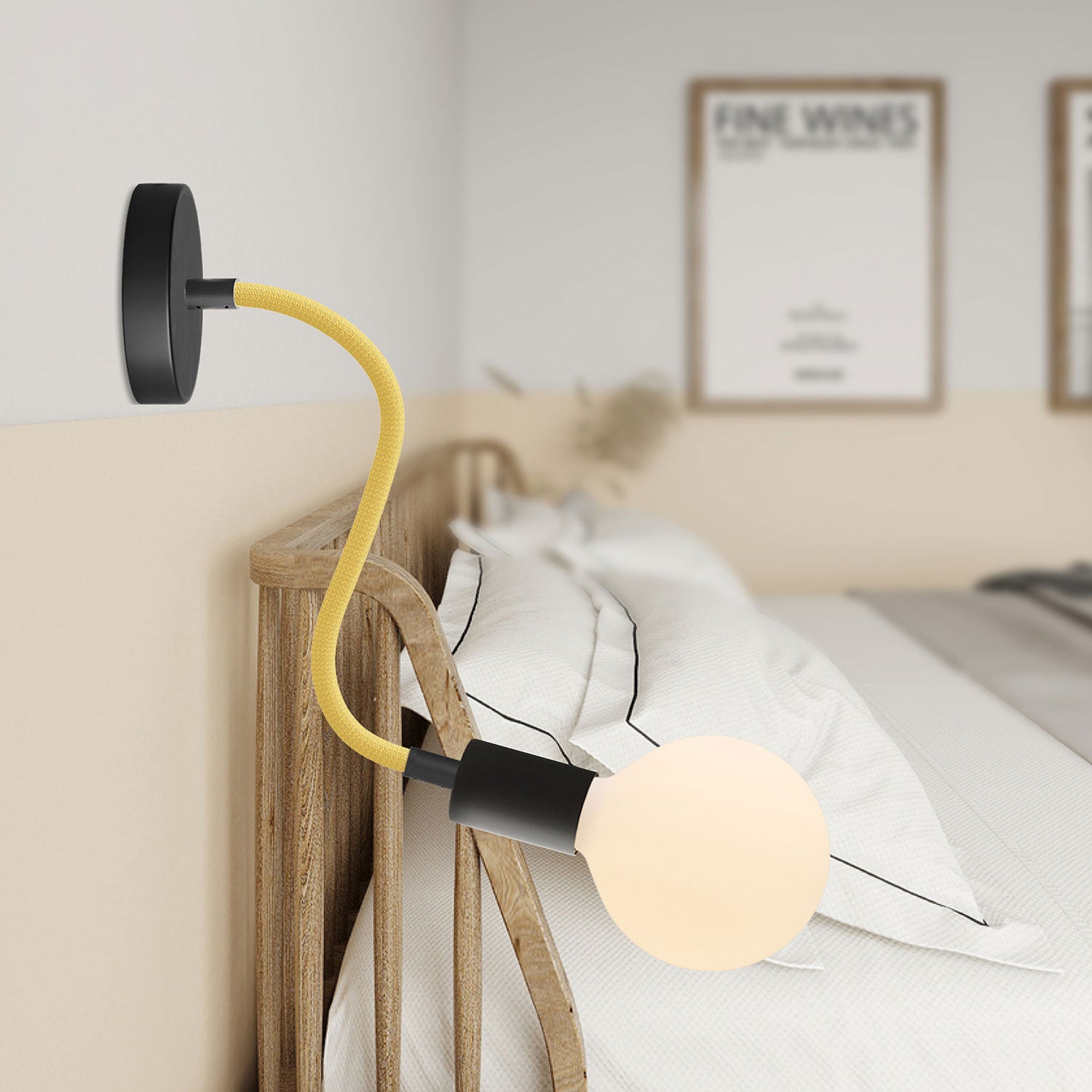 Kit Creative Flex tubo flessibile rivestito in tessuto RM79 Mostarda con terminali metallici Nero 30 cm