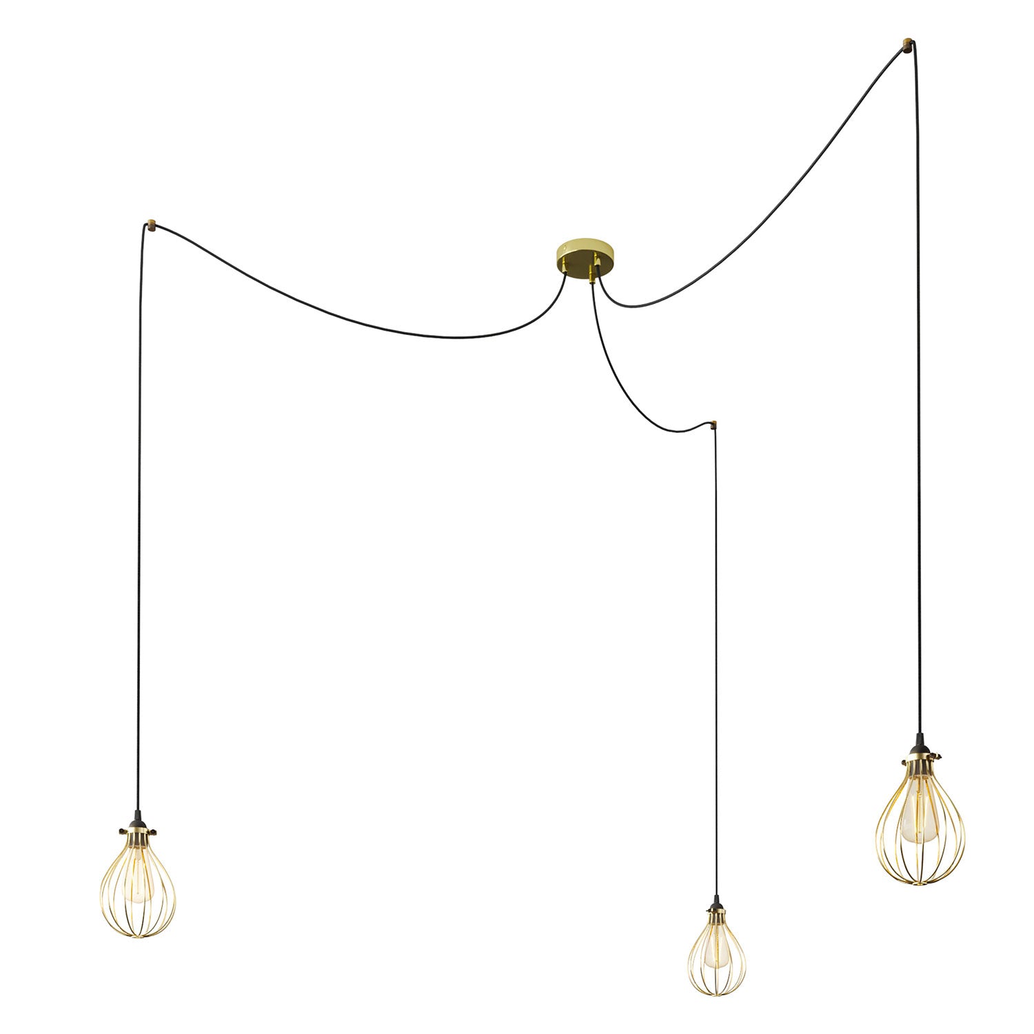 Spider - Lampada a sospensione multipla a 3 cadute con paralume Drop - Ottone