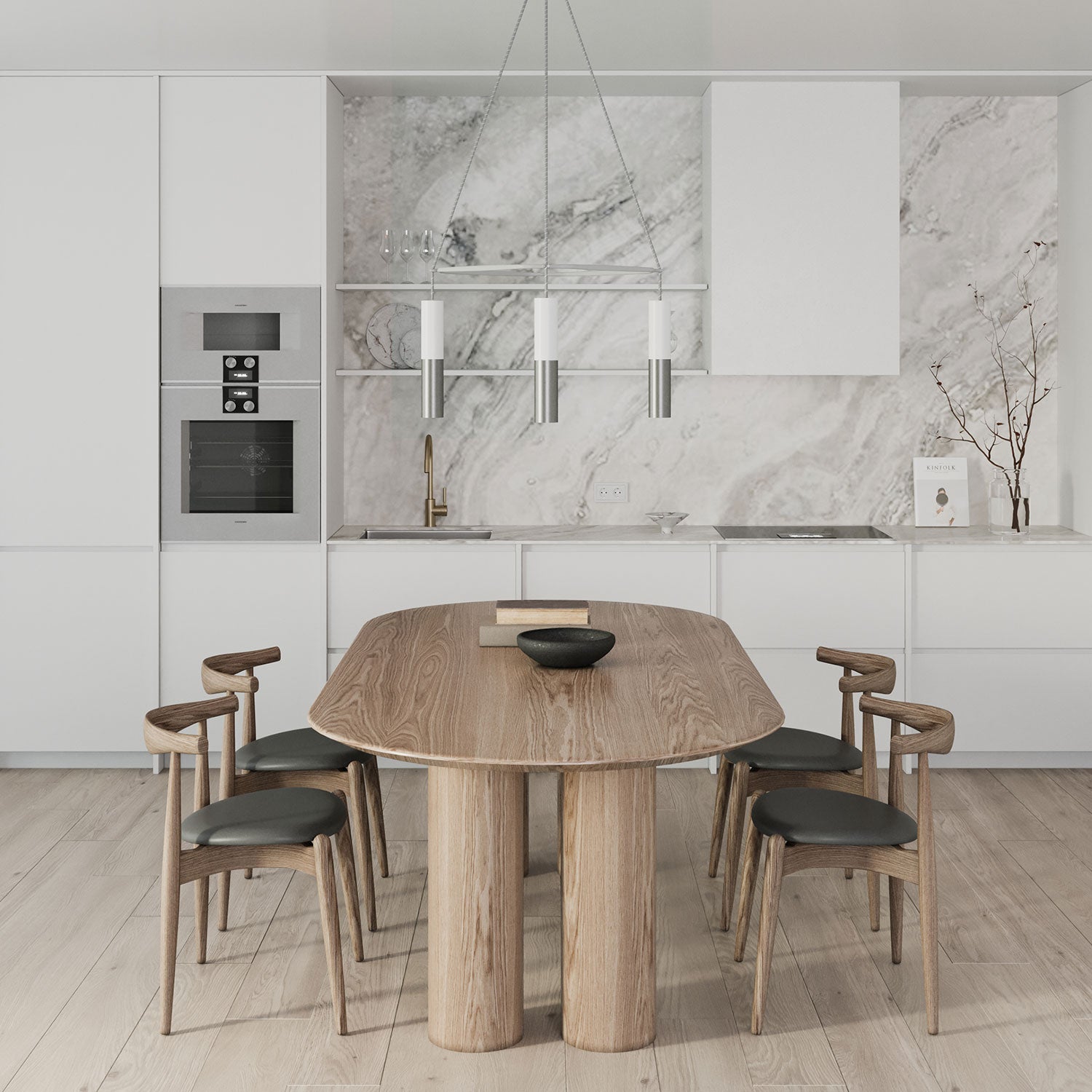 Lampadario Cage a 4 cadute Tub-E14 Doppio - Bianco opaco