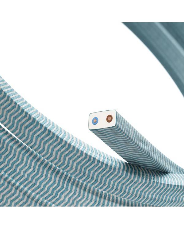 Elektrokabel für Lichterketten mit Textilummantelung, Zick-Zack-Muster türkis CZ11, UV-beständig