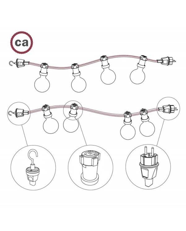 Elektrokabel für Lichterketten mit Textilummantelung, Zick-Zack-Muster türkis CZ11, UV-beständig