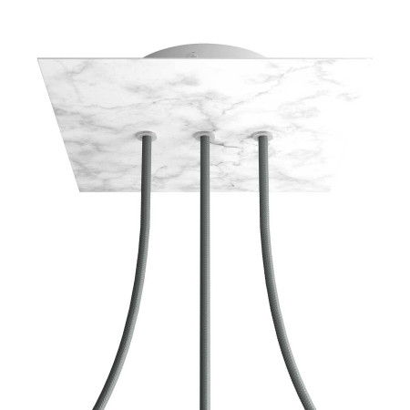 Quadratisches 3 Inline-Löcher und 4 Seitenlöchern Lampenbaldachin Kit, Rose-One-Abdeckung, 200 mm - Carrara-Marmor