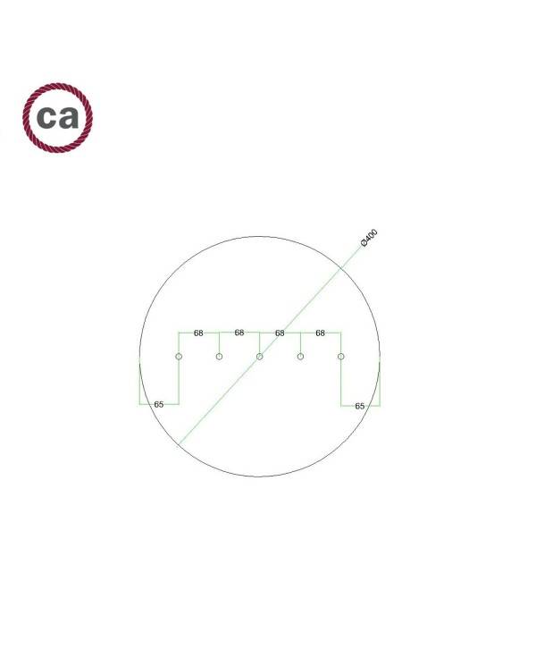 Rundes XXL 5 Inline-Löcher und 4 Seitenlöchern Lampenbaldachin Kit, Rose-One-Abdeckung, 400 mm Durchmesser