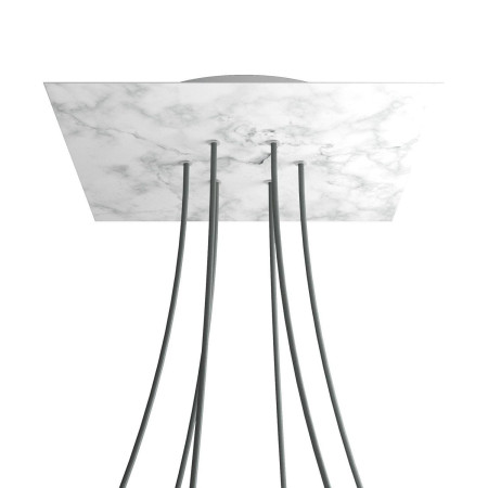 Quadratisches XXL 6-Loch und 4 Seitenlöchern Lampenbaldachin Kit, Rose-One-Abdeckung, 400 mm - Carrara-Marmor