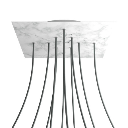 Quadratisches XXL 10-Loch und 4 Seitenlöchern Lampenbaldachin Kit, Rose-One-Abdeckung, 400 mm - Carrara-Marmor