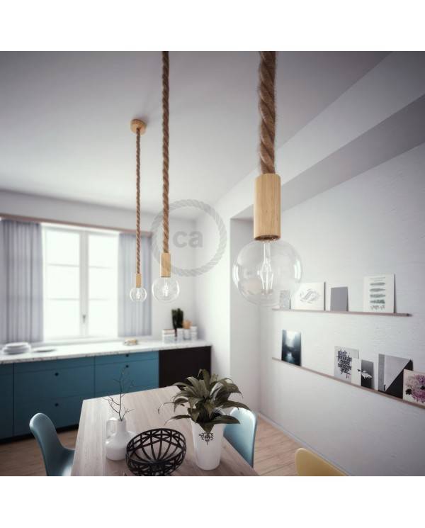 Lampenbaldachin Kit aus Holz für 3XL-Seilkabel