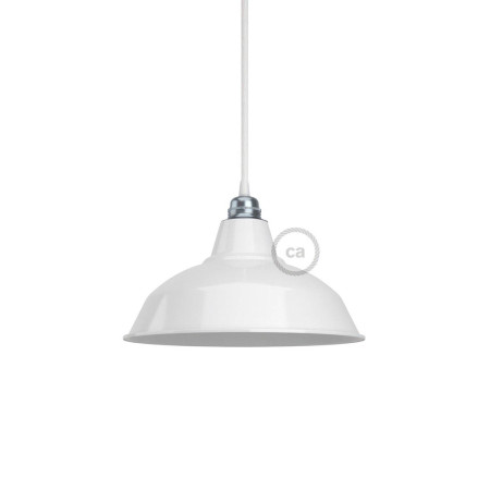 Lampenschirm Bistrot aus lackiertem Metall mit E27-Anschluss, 30 cm Durchmesser - Weiß