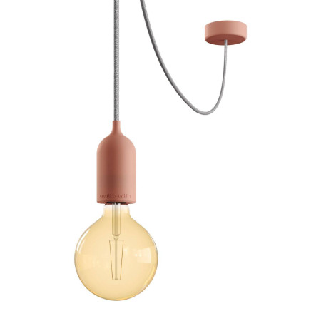 EIVA PASTELL Outdoor-Pendelleuchte mit 5 m Textilkabel, Deckenbefestigung, Silikon-Lampenbaldachin und Lampenfassung, IP65 - Lachs