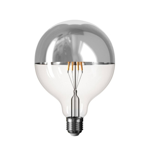 LED-Glühbirne mit silberner Kopfspiegelung B05 Linie 5V kurzes Filament Globe G125 1,3W 110Lm E27 2500K Dimmbar