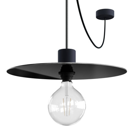 EIVA ELEGANT Pendelleuchte mit 5 m Textilkabel, Ellepì-Lampenschirm, Lampenbaldachin, und Lampenfassung aus IP65-Silikon - Schwarz