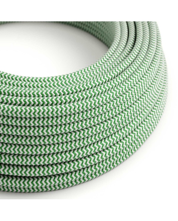 Textilkabel, grasgrün-lichtweiß glänzend, Zick-Zack - Das Original von Creative-Cables - RZ06 rund 2x0,75mm / 3x0,75mm