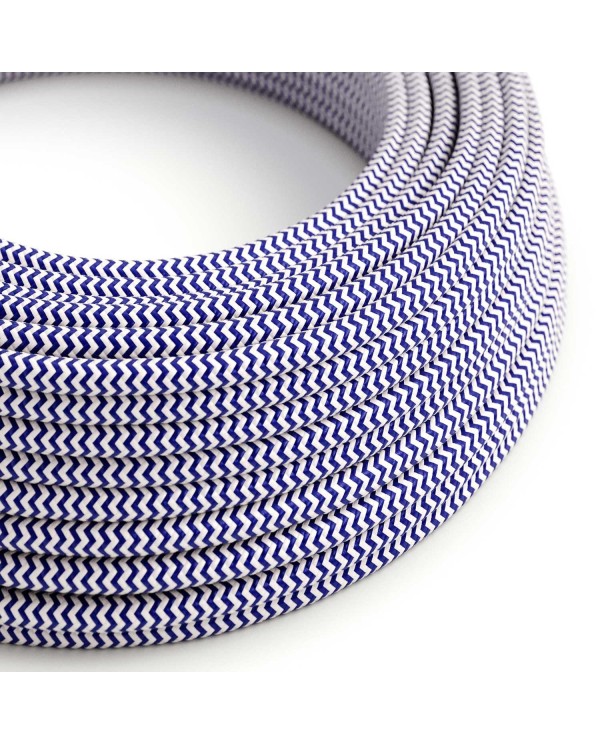 Textilkabel, klassisch blau-lichtweiß glänzend, Zick-Zack - Das Original von Creative-Cables - RZ12 rund 2x0,75mm / 3x0,75mm