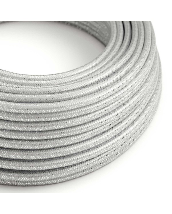 Textilkabel, silberfarben glänzend, mit Glitzer-Effekt - Das Original von Creative-Cables - RL02 rund 2x0.75mm / 3x0.75mm