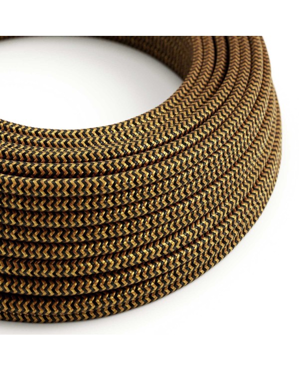 Textilkabel, kohlenschwarz-gold glänzend, Zick-Zack - Das Original von Creative-Cables - RZ24 rund 2x0,75mm / 3x0,75mm