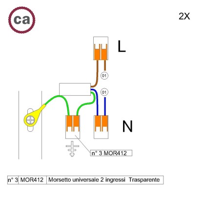Kit Verbindungsklemme WAGO kompatibel mit Kabel 2x für Lampenbaldachin mit 1 Loch