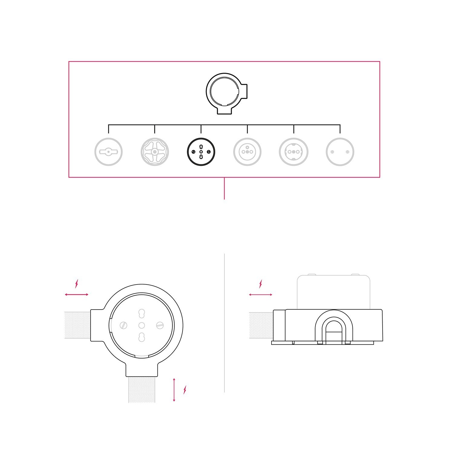 Italienisches Doppelsteckdosen-Kit 10/16A für die Wand und Basis für Creative-Tubes aus Porzellan