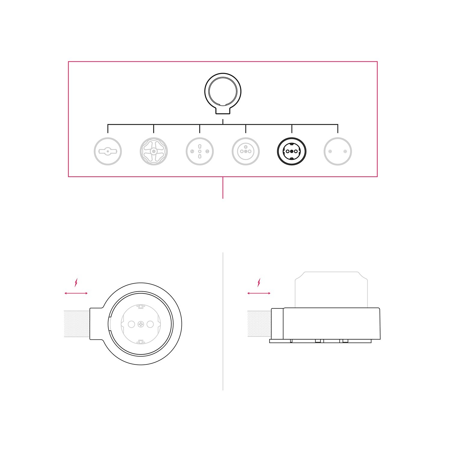 Kit E27 Lampenfassung aus Metall mit Doppelklemmring für Lampenschirm