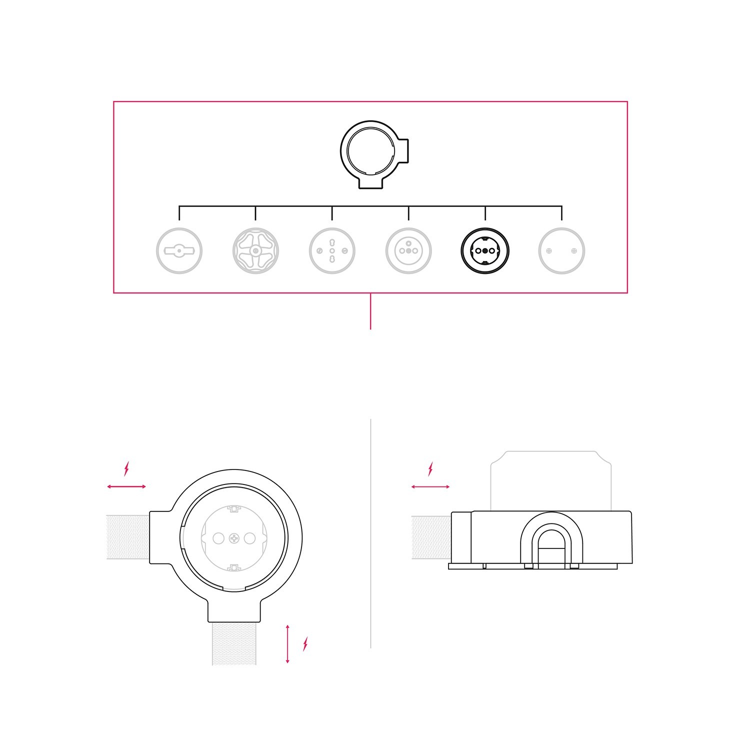 Kit E27 Lampenfassung aus Metall mit Doppelklemmring für Lampenschirm