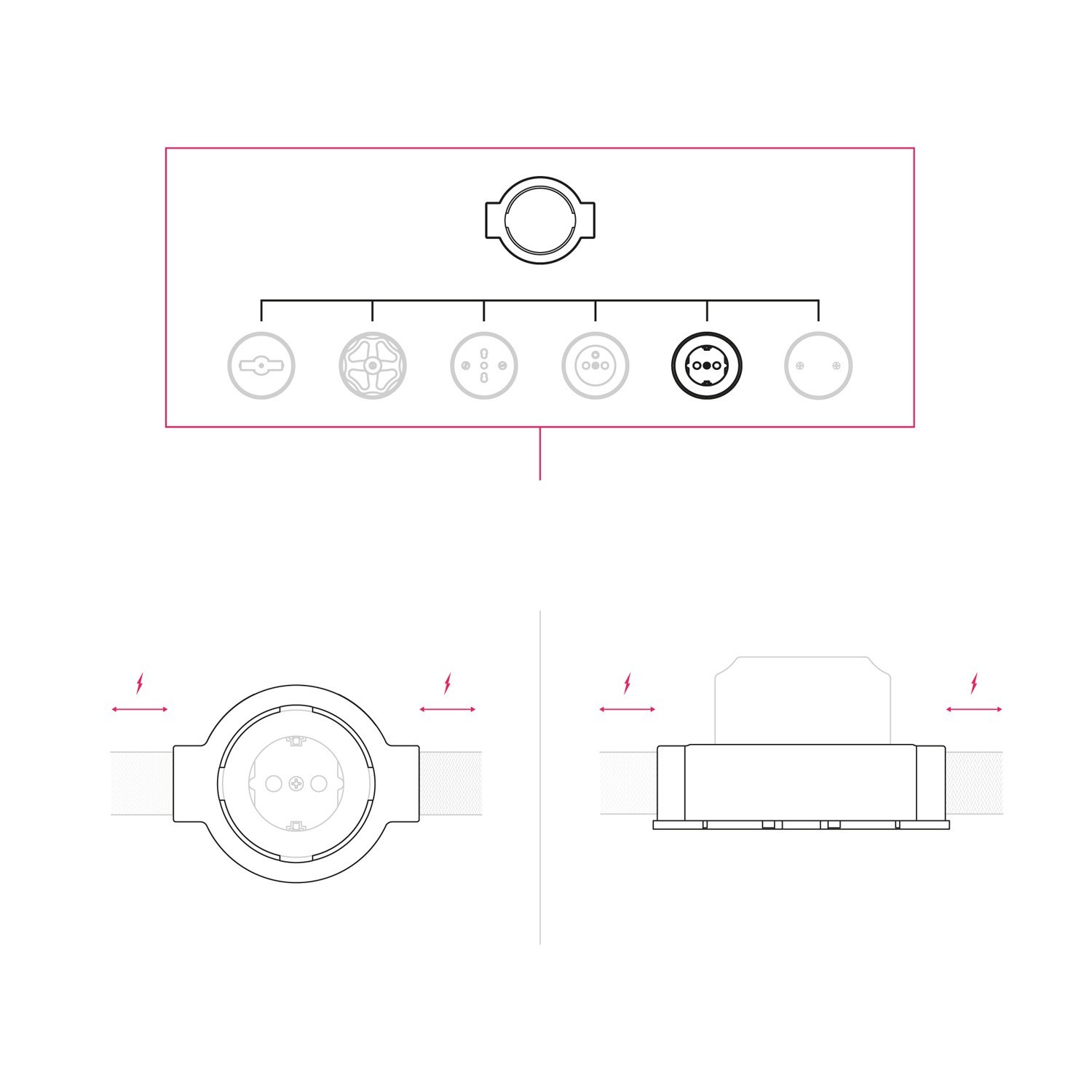 Kit E27 Lampenfassung aus Metall mit Doppelklemmring für Lampenschirm