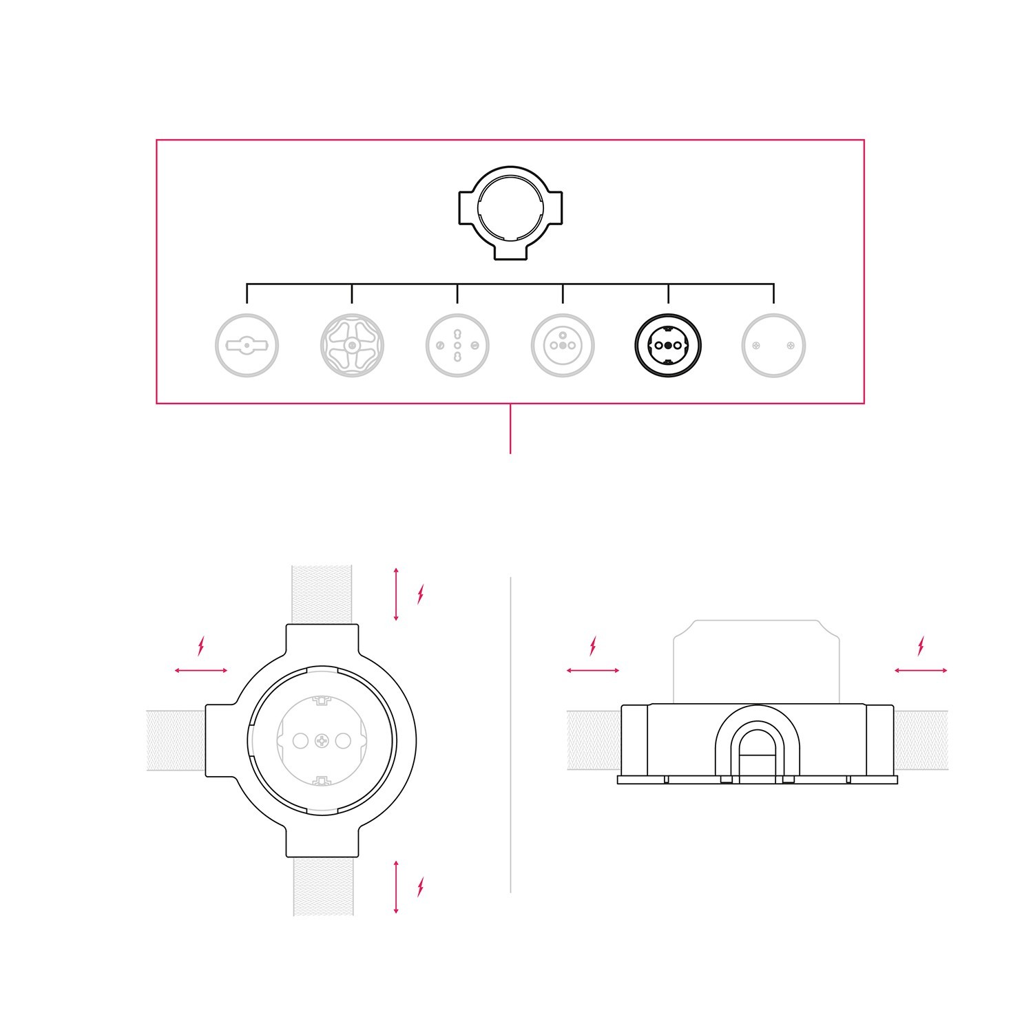 Kit E27 Lampenfassung aus Metall mit Doppelklemmring für Lampenschirm