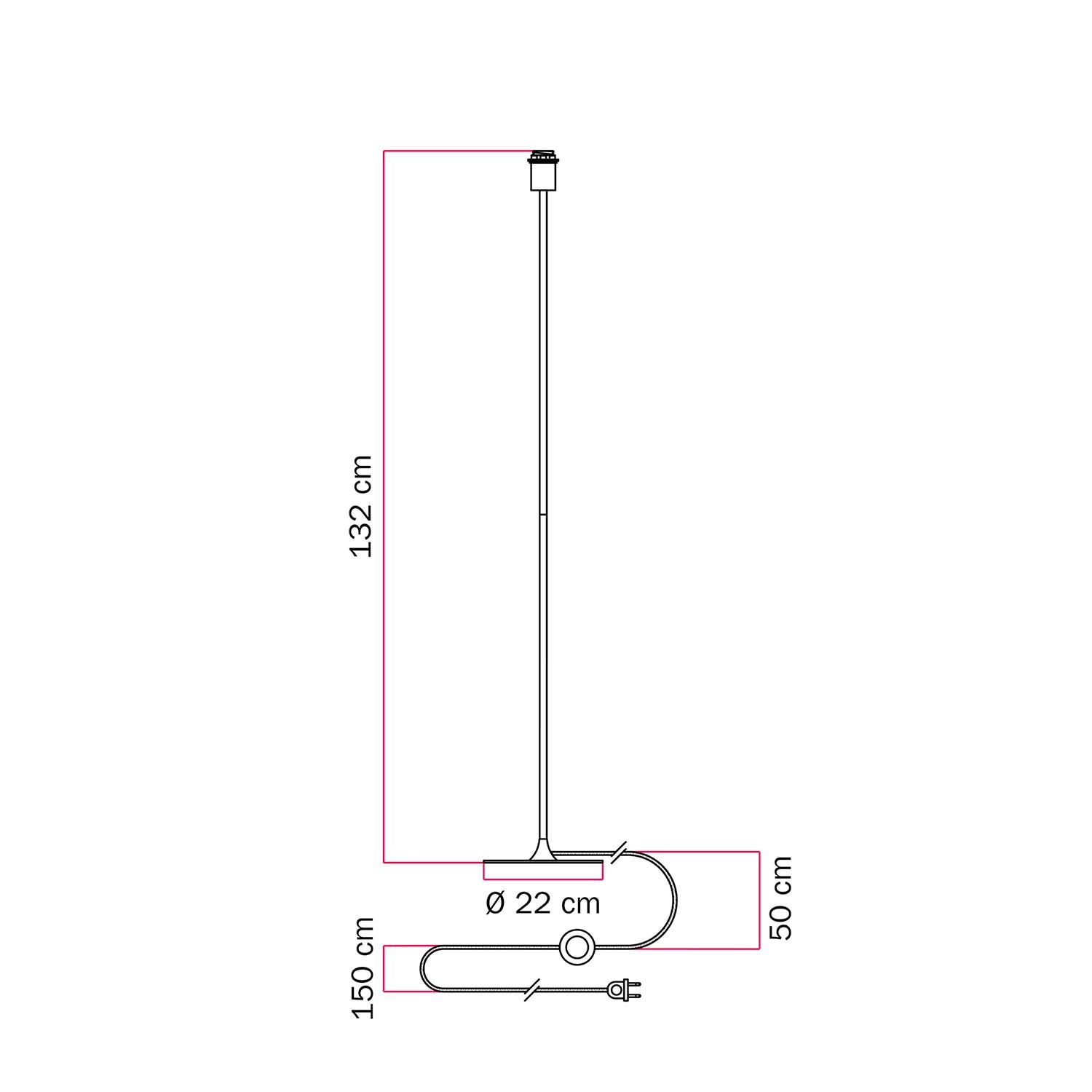 EIVA ELEGANT Pendelleuchte mit 5 m Textilkabel, Ellepì-Lampenschirm, Lampenbaldachin, und Lampenfassung aus IP65-Silikon