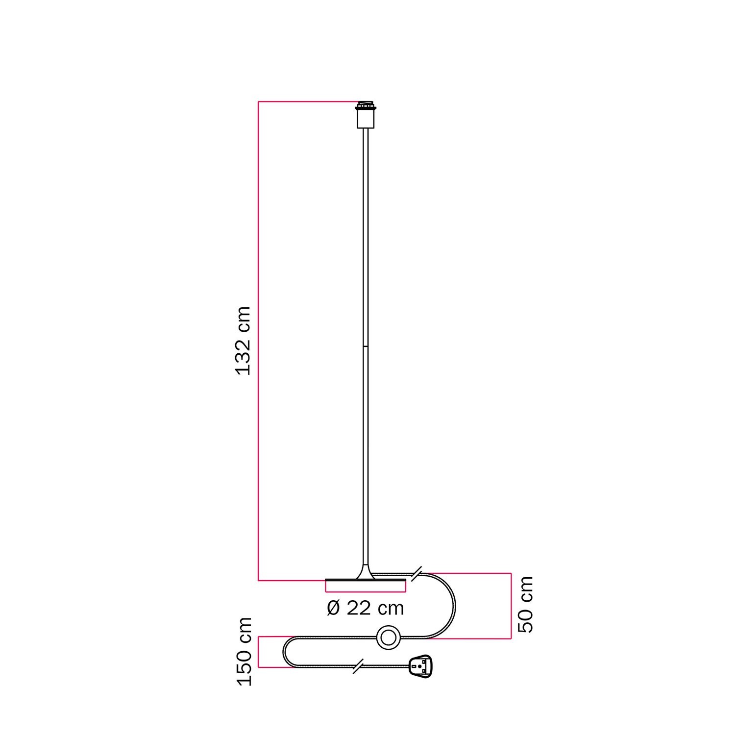EIVA ELEGANT Pendelleuchte mit 5 m Textilkabel, Ellepì-Lampenschirm, Lampenbaldachin, und Lampenfassung aus IP65-Silikon