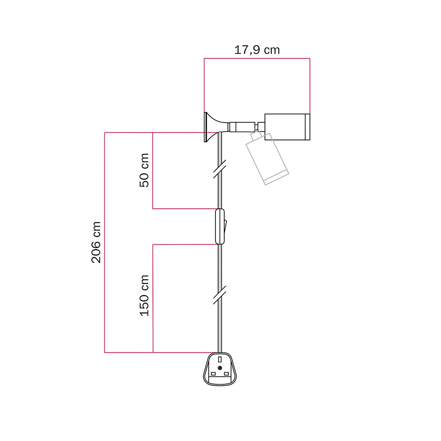 Rechteckiges XXL 3-Loch und 6 Seitenlöchern Lampenbaldachin, Rose-One-Abdeckung, Abmessungen 675 x 225 mm