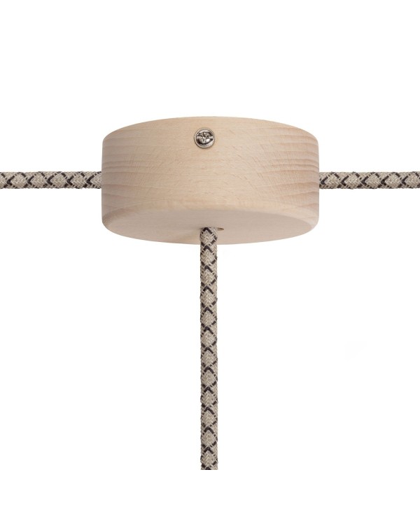 Kit runder Mini Lampenbaldachin aus Holz mit 1 zentralen Loch und 2 Seitenlöchern
