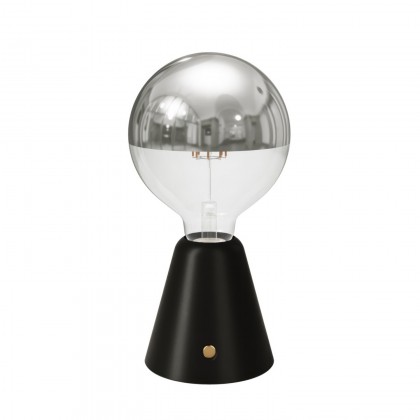 Tragbare, wiederaufladbare LED Leuchte Cabless01 mit Globe Glühbirne mit silberfarbener Kopfspiegelung - Schwarz
