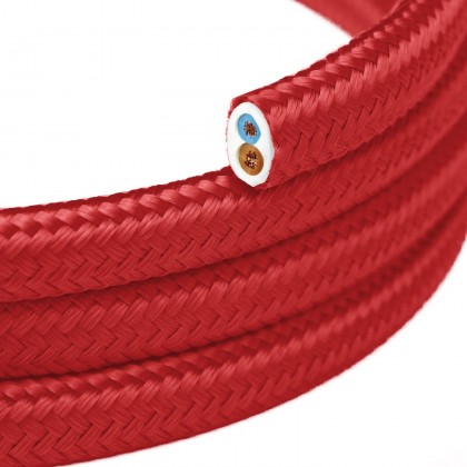 Flaches, mit Stoff überzogenes Beleuchtungskabel Feuerrot glänzend - PM09