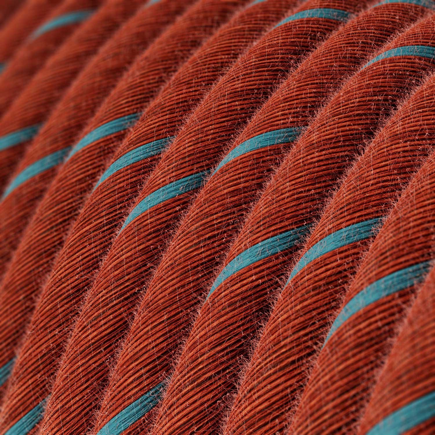 Rundes, Vertigo-Textilkabel in Ziegelrot-Hellblau aus Baumwolle ERC36