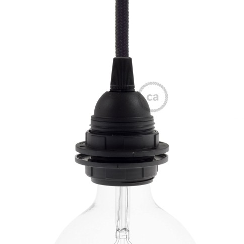 Thermoplastisches E27-Lampenfassungs-Kit mit Doppelklemmring für Lampenschirme - Schwarz