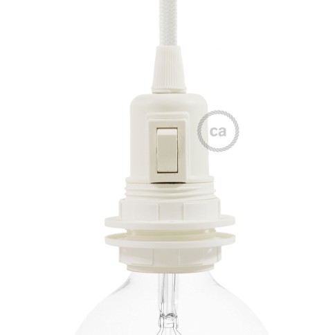 Thermoplastisches E27-Lampenfassungs-Kit mit Doppelklemmring und Kippschalter für Lampenschirme - Weiß