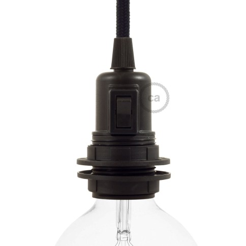 Thermoplastisches E27-Lampenfassungs-Kit mit Doppelklemmring und Kippschalter für Lampenschirme - Schwarz