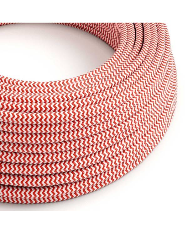 Textilkabel, feuerrot-lichtweiß glänzend, Zick-Zack - Das Original von Creative-Cables - RZ09 rund 2x0,75mm / 3x0,75mm