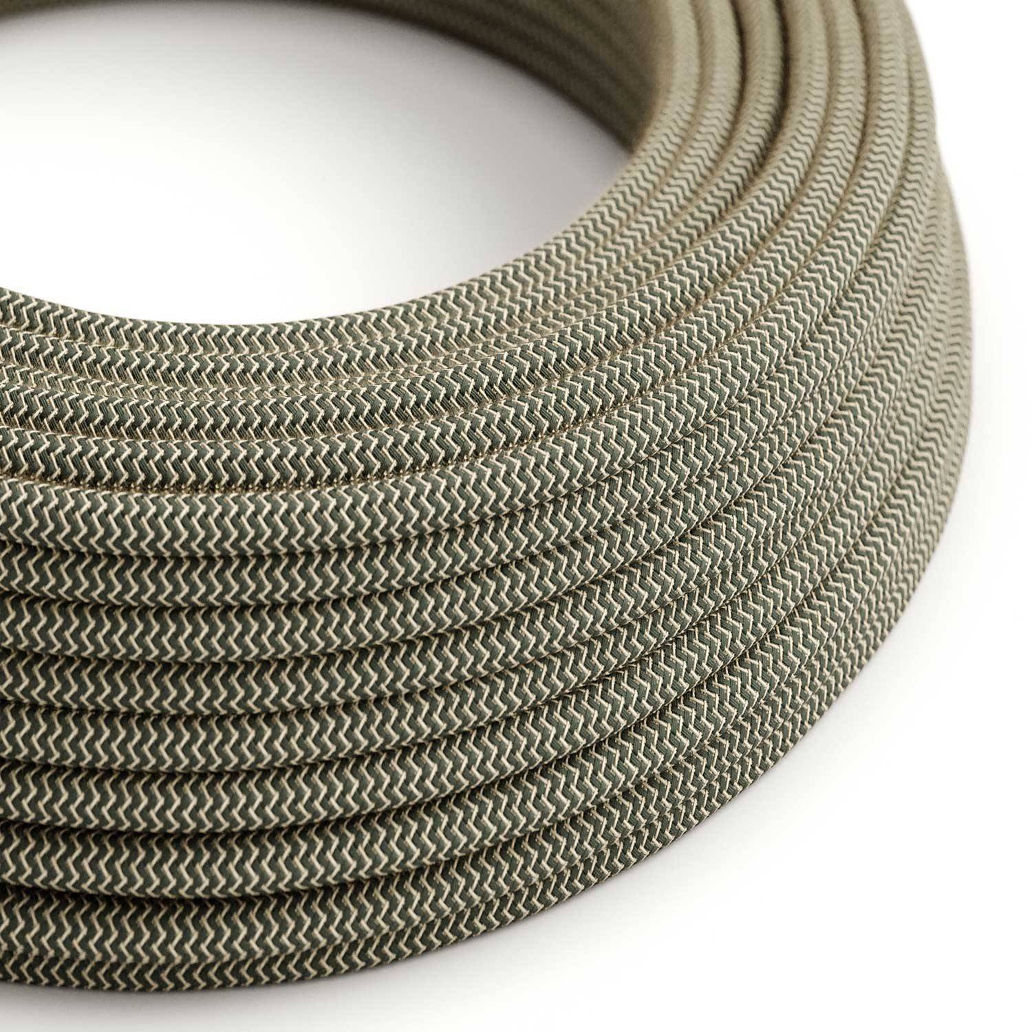 Textilkabel, anthrazitgrau-beige, Zick-Zack - Das Original von Creative-Cables - RD74 rund 2x0,75mm / 3x0,75mm