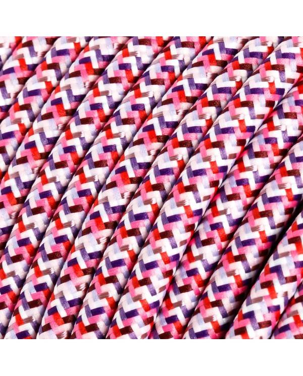 Textilkabel, fuchsienrosa-bunt gemustert glänzend, Pixel - Das Original von Creative-Cables - RX00 rund 2x0.75mm / 3x0.75mm