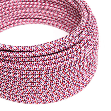 Textilkabel, fuchsienrosa-bunt gemustert glänzend, Pixel - Das Original von Creative-Cables - RX00 rund 2x0.75mm / 3x0.75mm