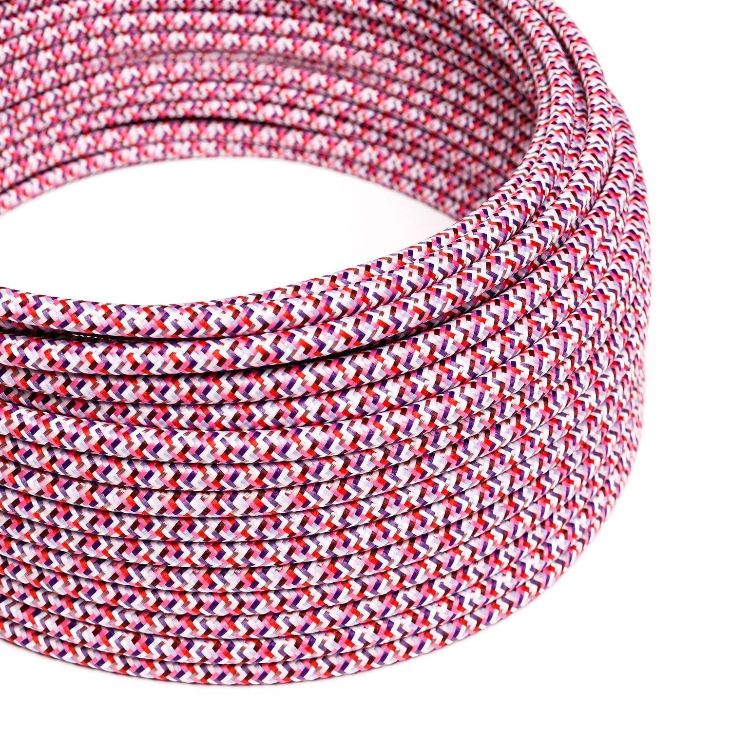Textilkabel, fuchsienrosa-bunt gemustert glänzend, Pixel - Das Original von Creative-Cables - RX00 rund 2x0.75mm / 3x0.75mm