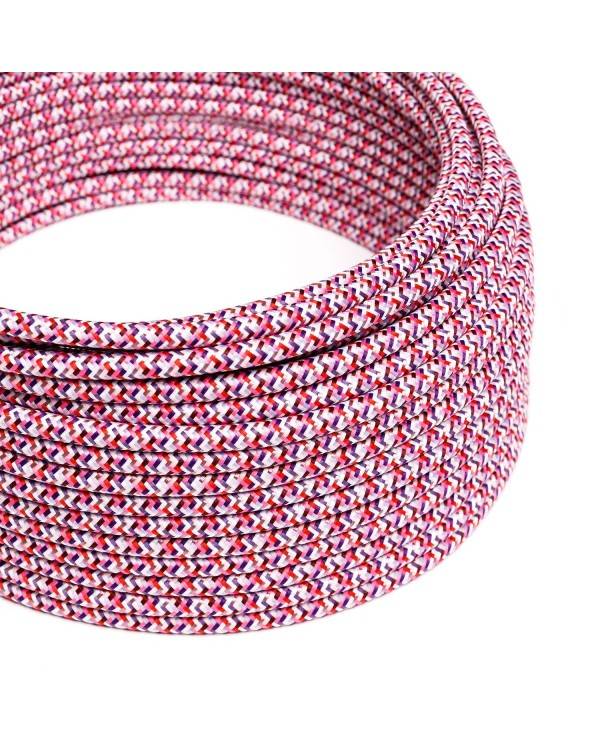 Textilkabel, fuchsienrosa-bunt gemustert glänzend, Pixel - Das Original von Creative-Cables - RX00 rund 2x0.75mm / 3x0.75mm