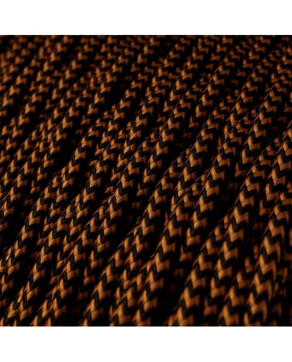 Textilkabel, whiskeyfarben-schwarz glänzend, Zick-Zack - Das Original von Creative-Cables - TZ22 geflochten 2x0.75mm / 3x0.75mm