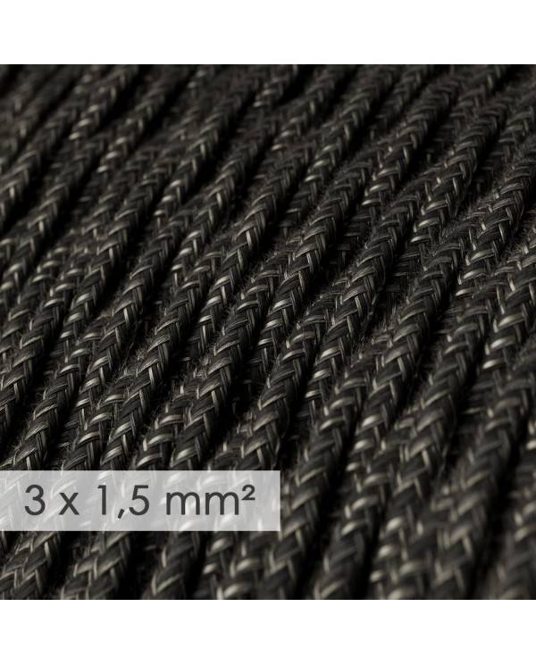 Textilkabel geflochten mit breitem Querschnitt 3x1,50 - Natürliches Leinen Anthrazit TN03