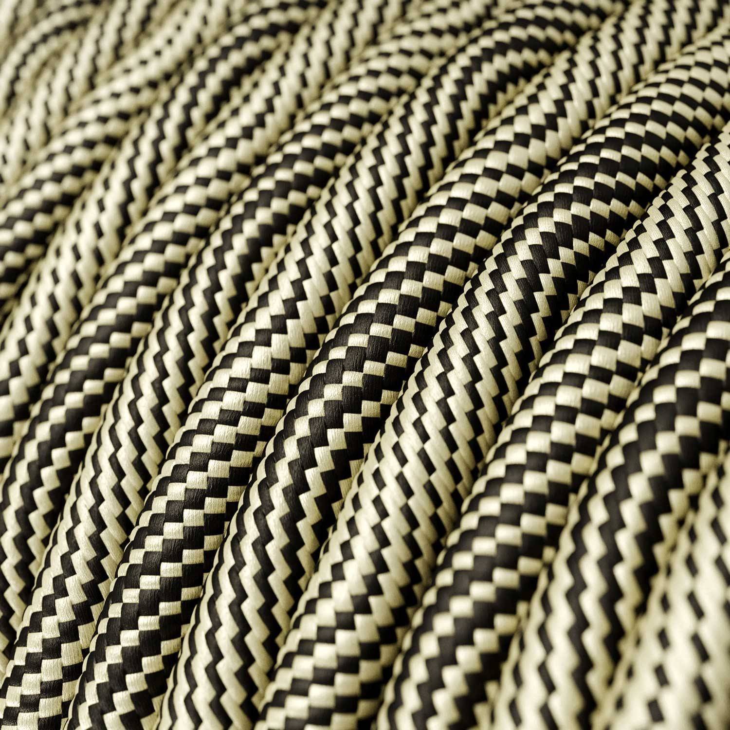 Textilkabel, Optical schwarz-gold glänzend Vertigo - Das Original von Creative-Cables - ERM65 rund 2x0.75mm / 3x0.75mm