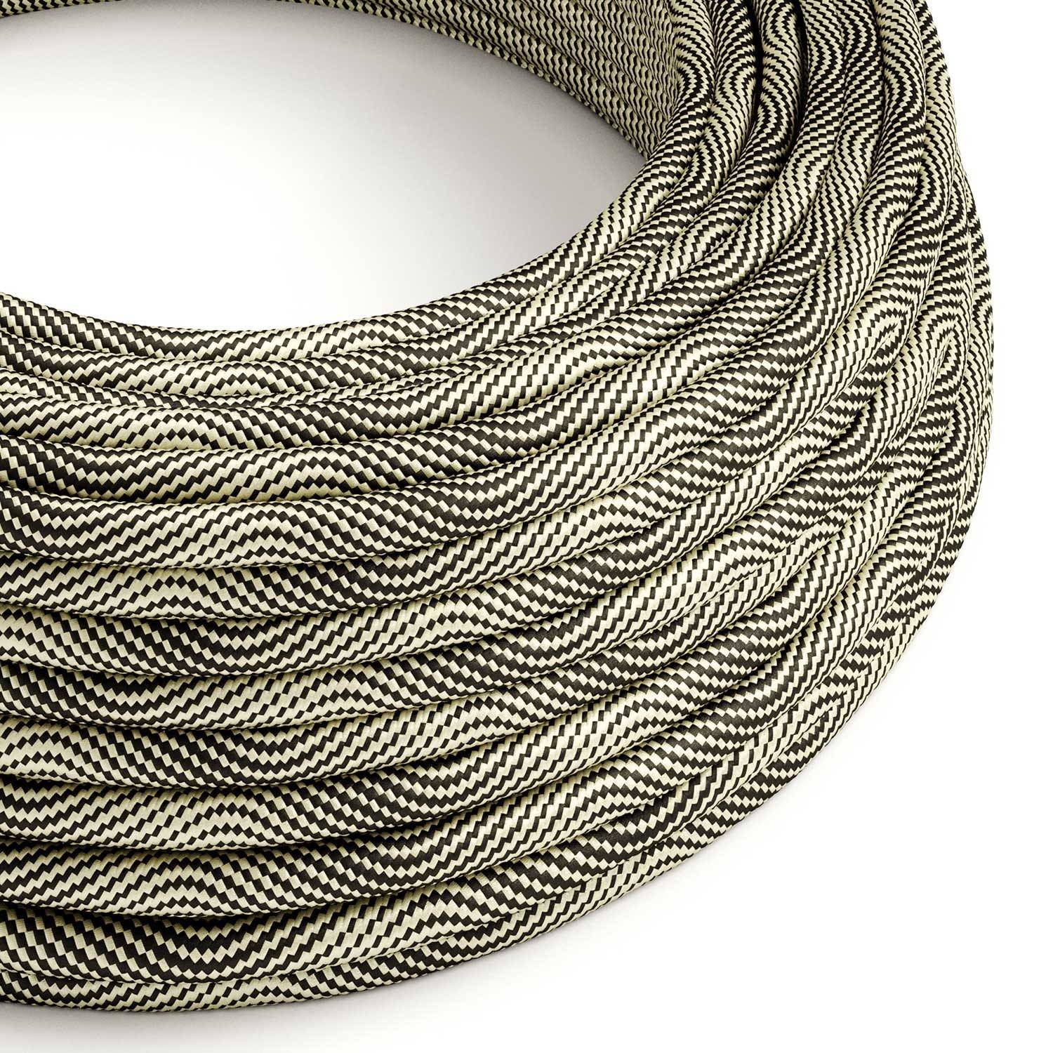 Textilkabel, Optical schwarz-gold glänzend Vertigo - Das Original von Creative-Cables - ERM65 rund 2x0.75mm / 3x0.75mm