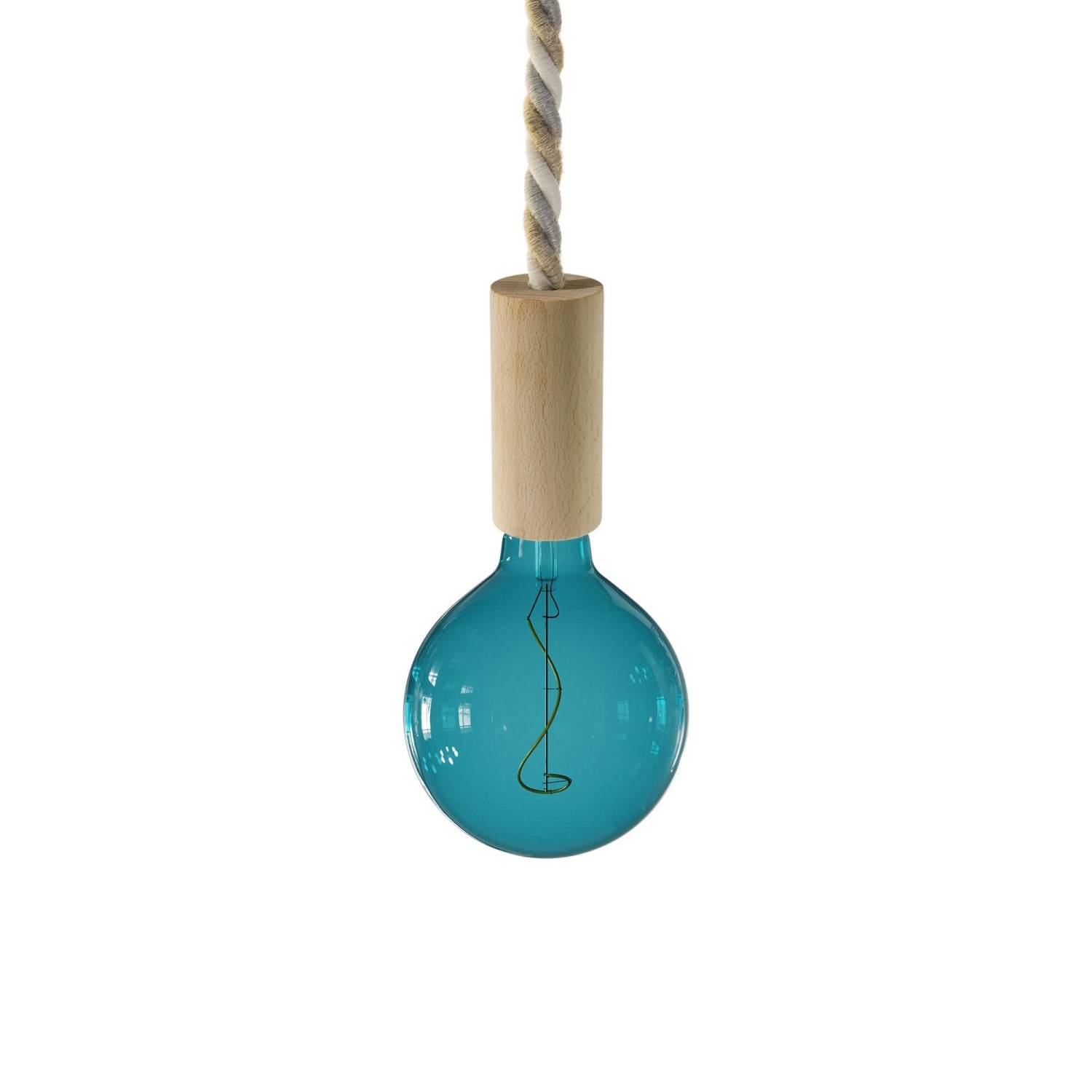 Pendelleuchte inklusive Glühbirne, XL-Tauseilkabel und Holz-Zubehör - Made in Italy