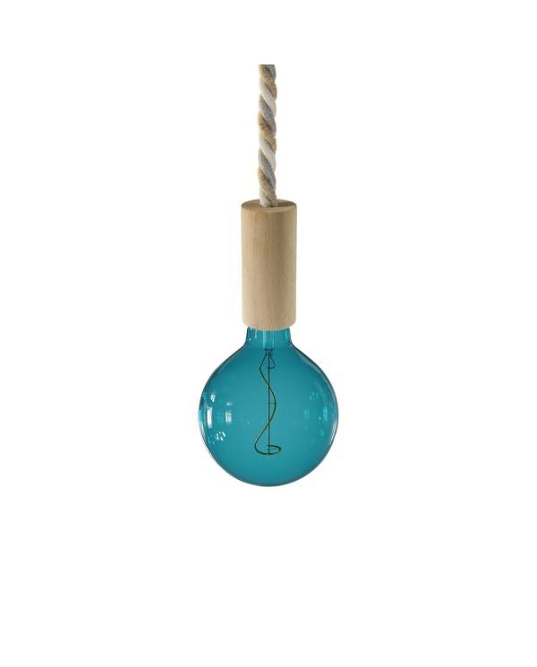 Pendelleuchte inklusive Glühbirne, XL-Tauseilkabel und Holz-Zubehör - Made in Italy